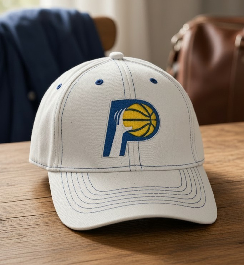Indiana Pacers NBA White Adjustable Baseball Cap Hat Lucas Oil Promo Logo